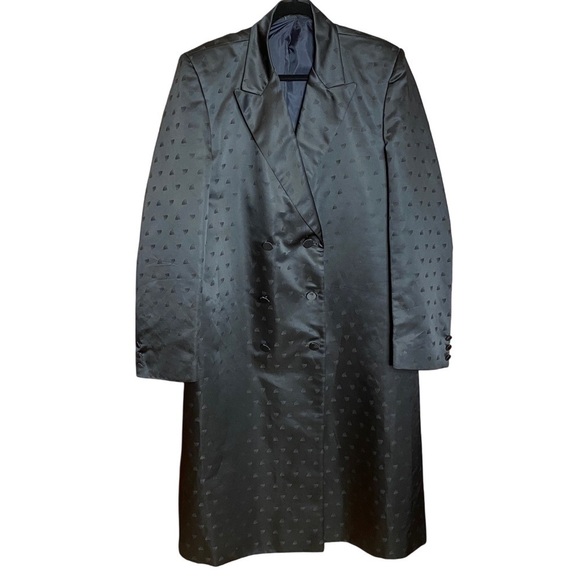 Vintage 60s Unisex Double Breasted Sateen textured long Coat or coat dress sz XL - Picture 1 of 14